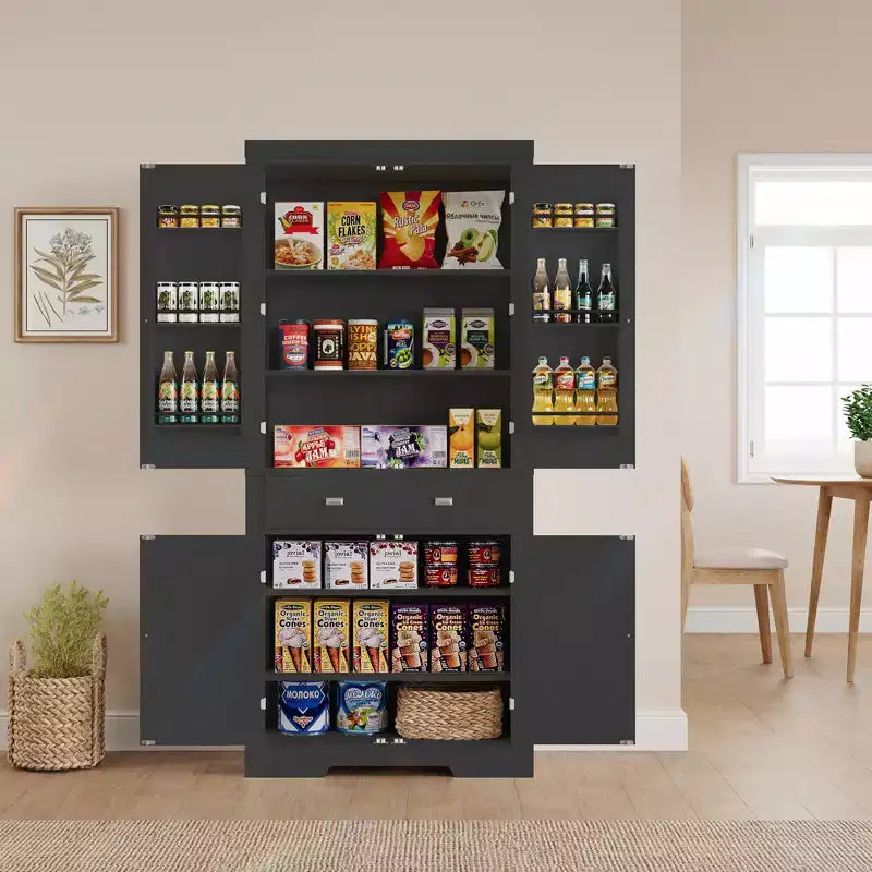 6 ripiani a muro e 4 ripiani regolabili, moderno armadio in legno per sala da pranzo, per soggiorno, sala da pranzo, lavanderia