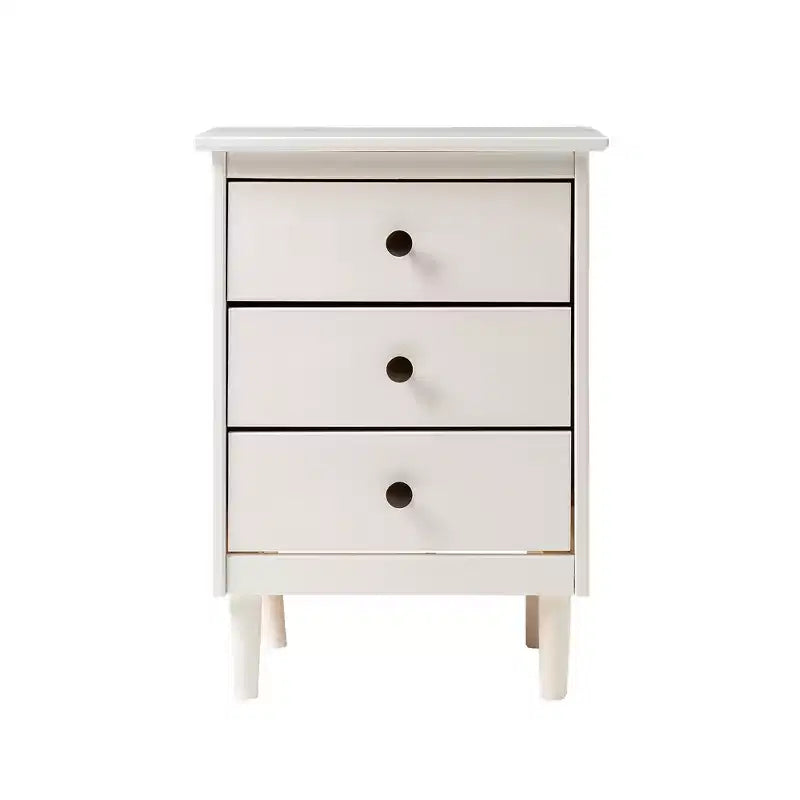 Comodino classico a 3 cassetti in legno massello - Bianco