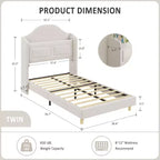 COZONY Letto Matrimoniale per Bambini, Letto a Piattaforma da Principessa Imbottito in Velluto con Testiera a Onde, Libreria Contenitore e Luce a LED, Nessuna Molla Necessaria