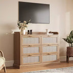 Cassettiera a 6 cassetti in vimini - Stile rustico con piano rialzato, mobiletto salvaspazio sottile e resistente per la casa