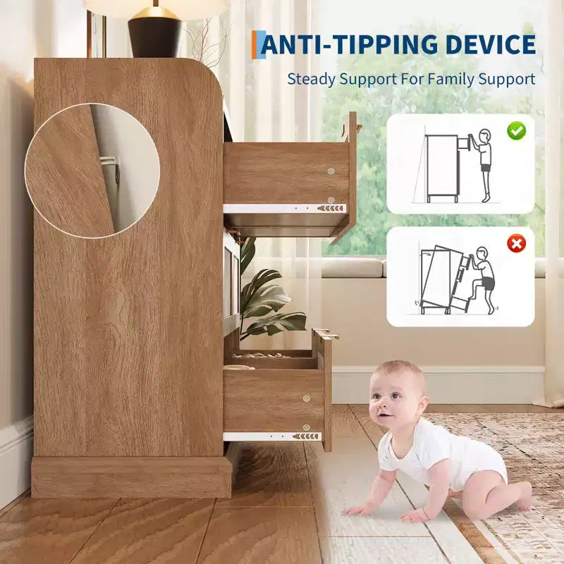 Cassettiera a 6 cassetti in vimini - Stile rustico con piano rialzato, mobiletto salvaspazio sottile e resistente per la casa