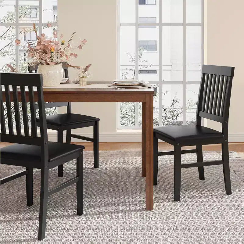 Heynemo Sedie da Pranzo in Legno Set da 2, Sedie da Pranzo Moderne con Gambe in Legno Massello, Capacità 350LBS, Sedile Laterale d'Accento in Ecopelle per Cucina