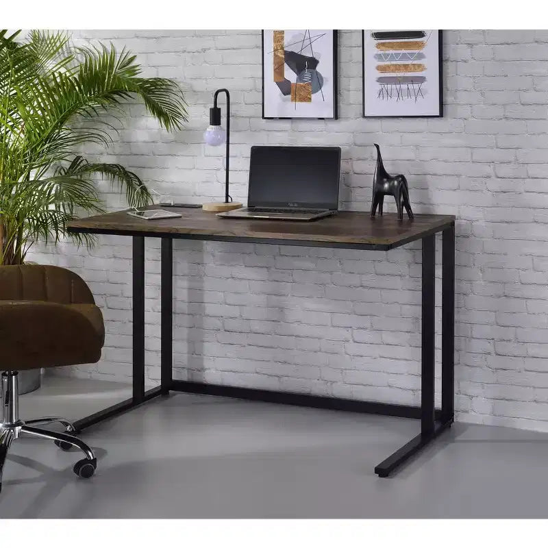 HomeStock Scrivania per computer in metallo da 28 pollici di altezza, colore grigio, con ripiano aperto