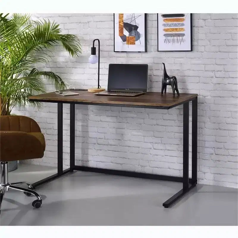 HomeStock Scrivania per computer in metallo da 28 pollici di altezza, colore grigio, con ripiano aperto