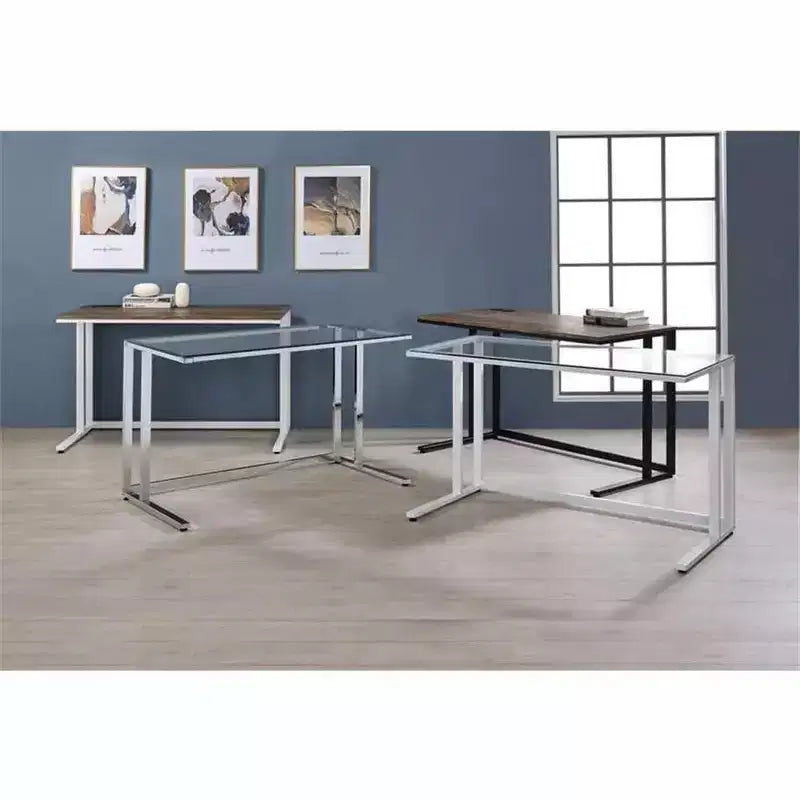 HomeStock Scrivania per computer in metallo da 28 pollici di altezza, colore grigio, con ripiano aperto