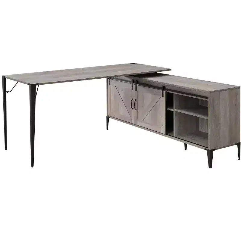 Scrivanie in legno HomeStock, altezza 76 cm, colore nero con mensola portaoggetti aperta