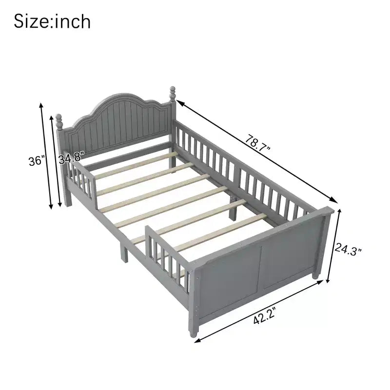 Letto per bambini Twin/Full, daybed a piattaforma con sponde rimovibili, testiera e pediera - ModernLuxe