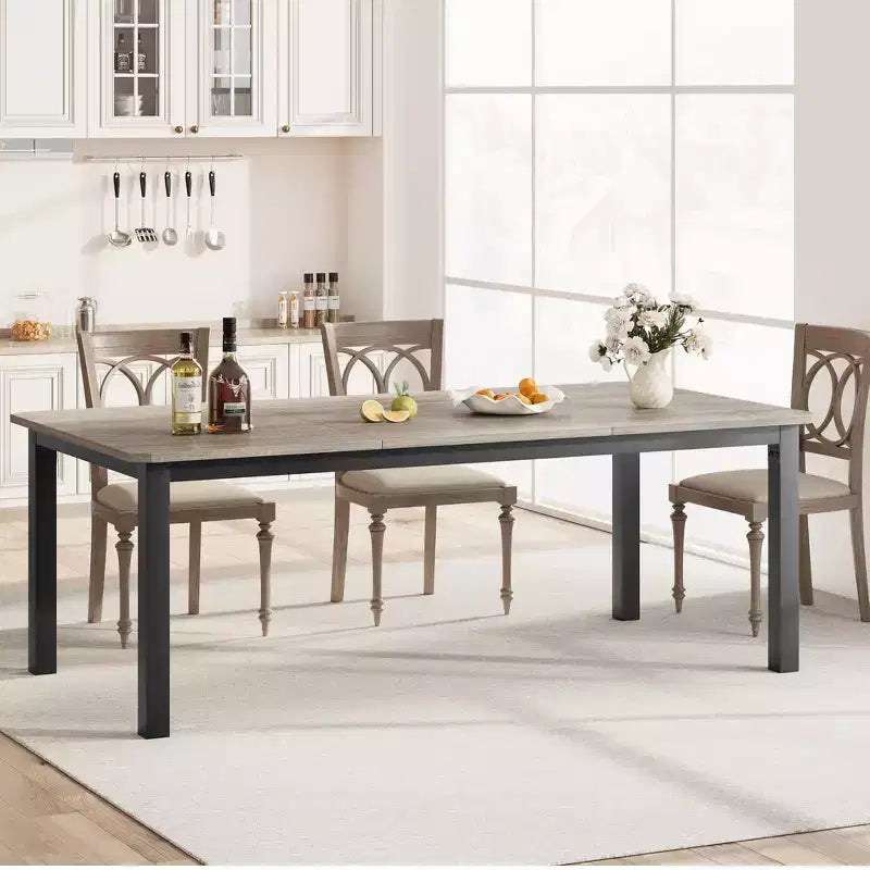 Tavolo da pranzo, 78 pollici, per 6-8 persone, struttura in metallo stile industriale, design rettangolare, adatto per l'uso in cucina, sala da pranzo e soggiorno