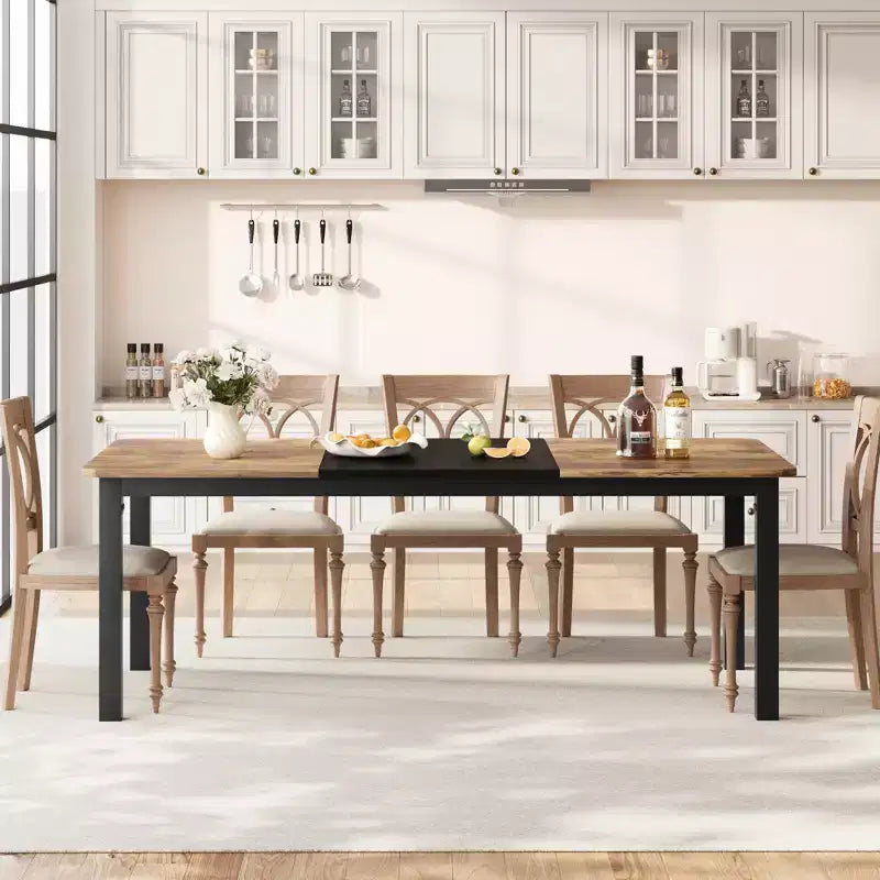 Tavolo da pranzo, 78 pollici, per 6-8 persone, struttura in metallo stile industriale, design rettangolare, adatto per l'uso in cucina, sala da pranzo e soggiorno
