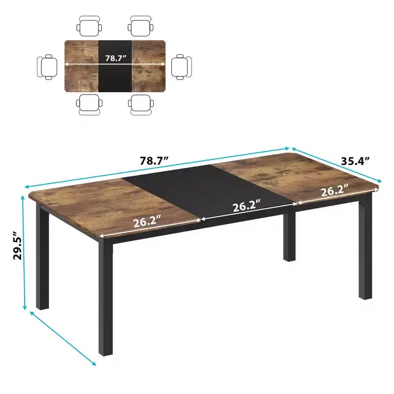 Tavolo da pranzo, 78 pollici, per 6-8 persone, struttura in metallo stile industriale, design rettangolare, adatto per l'uso in cucina, sala da pranzo e soggiorno