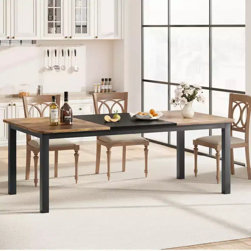 Tavolo da pranzo, 78 pollici, per 6-8 persone, struttura in metallo stile industriale, design rettangolare, adatto per l'uso in cucina, sala da pranzo e soggiorno