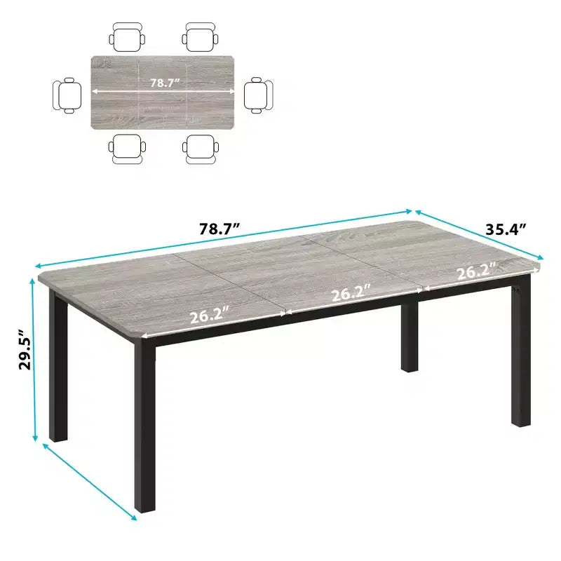 Tavolo da pranzo, 78 pollici, per 6-8 persone, struttura in metallo stile industriale, design rettangolare, adatto per l'uso in cucina, sala da pranzo e soggiorno