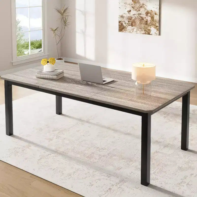 Tavolo da pranzo, 78 pollici, per 6-8 persone, struttura in metallo stile industriale, design rettangolare, adatto per l'uso in cucina, sala da pranzo e soggiorno