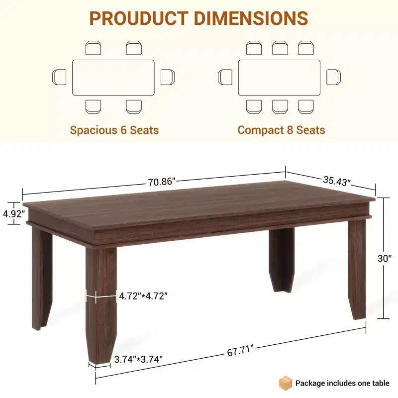 Grande tavolo da pranzo, per 6-8 persone, stile rustico da 180 cm, adatto per soggiorni, sale da pranzo e appartamenti.