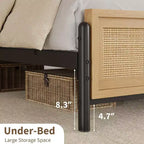 Struttura letto in rattan Boho con testiera e pediera, nessun sommier richiesto, finitura naturale