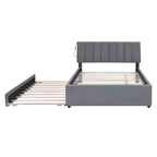 Letto Imbottito con Piattaforma e Letto Estraibile (Full/Queen), Struttura Letto Moderna in Pile Teddy con Luce a LED