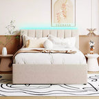 Letto Imbottito con Piattaforma e Letto Estraibile (Full/Queen), Struttura Letto Moderna in Pile Teddy con Luce a LED