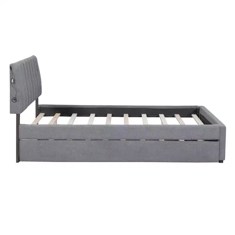 Letto Imbottito con Piattaforma e Letto Estraibile (Full/Queen), Struttura Letto Moderna in Pile Teddy con Luce a LED