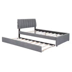 Letto Imbottito con Piattaforma e Letto Estraibile (Full/Queen), Struttura Letto Moderna in Pile Teddy con Luce a LED