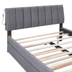 Letto Imbottito con Piattaforma e Letto Estraibile (Full/Queen), Struttura Letto Moderna in Pile Teddy con Luce a LED