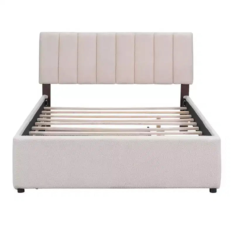 Letto Imbottito con Piattaforma e Letto Estraibile (Full/Queen), Struttura Letto Moderna in Pile Teddy con Luce a LED
