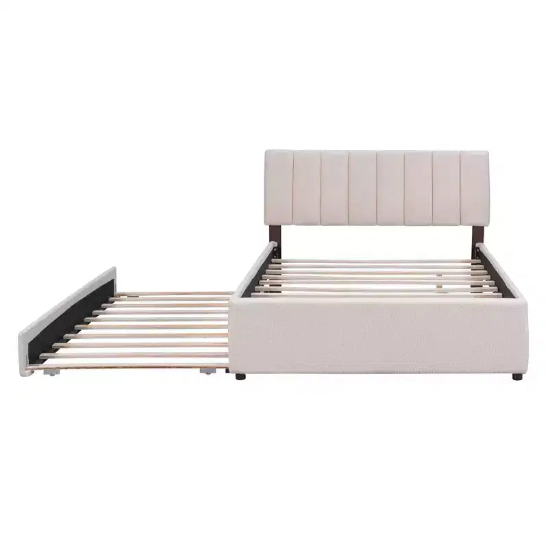Letto Imbottito con Piattaforma e Letto Estraibile (Full/Queen), Struttura Letto Moderna in Pile Teddy con Luce a LED