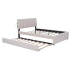 Letto Imbottito con Piattaforma e Letto Estraibile (Full/Queen), Struttura Letto Moderna in Pile Teddy con Luce a LED