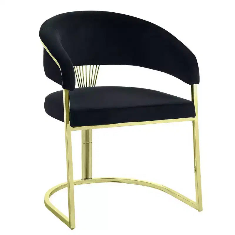 Sedia da pranzo Royal Hampton da 22 pollici, base dorata, velluto nero imbottito