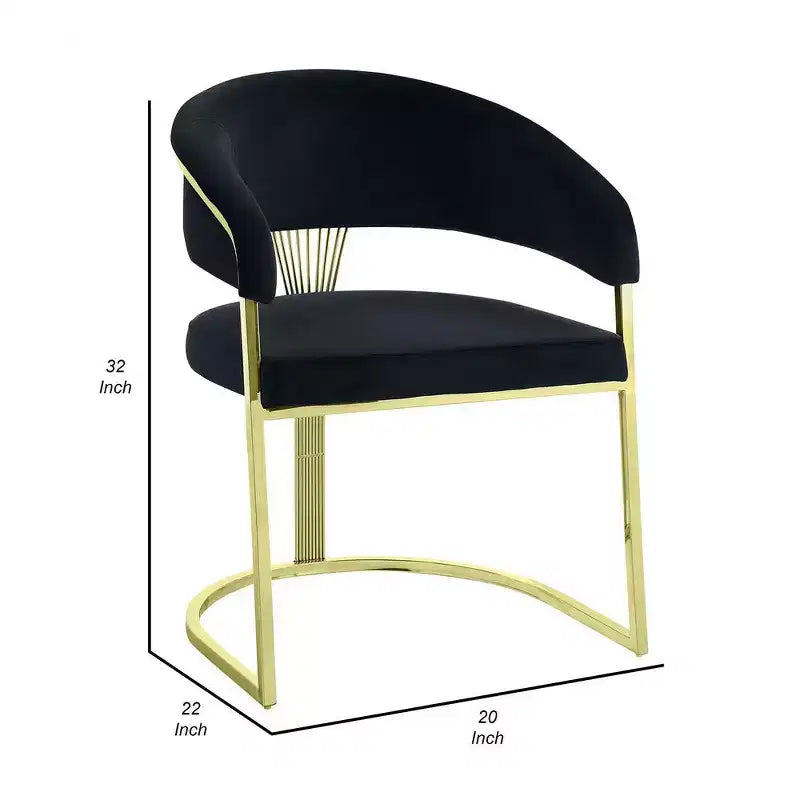Sedia da pranzo Royal Hampton da 22 pollici, base dorata, velluto nero imbottito