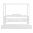 Letto a baldacchino singolo con letto estraibile, Struttura letto a giorno in legno singolo, Divano letto singolo, Struttura letto a piattaforma a 4 colonne, Bianco