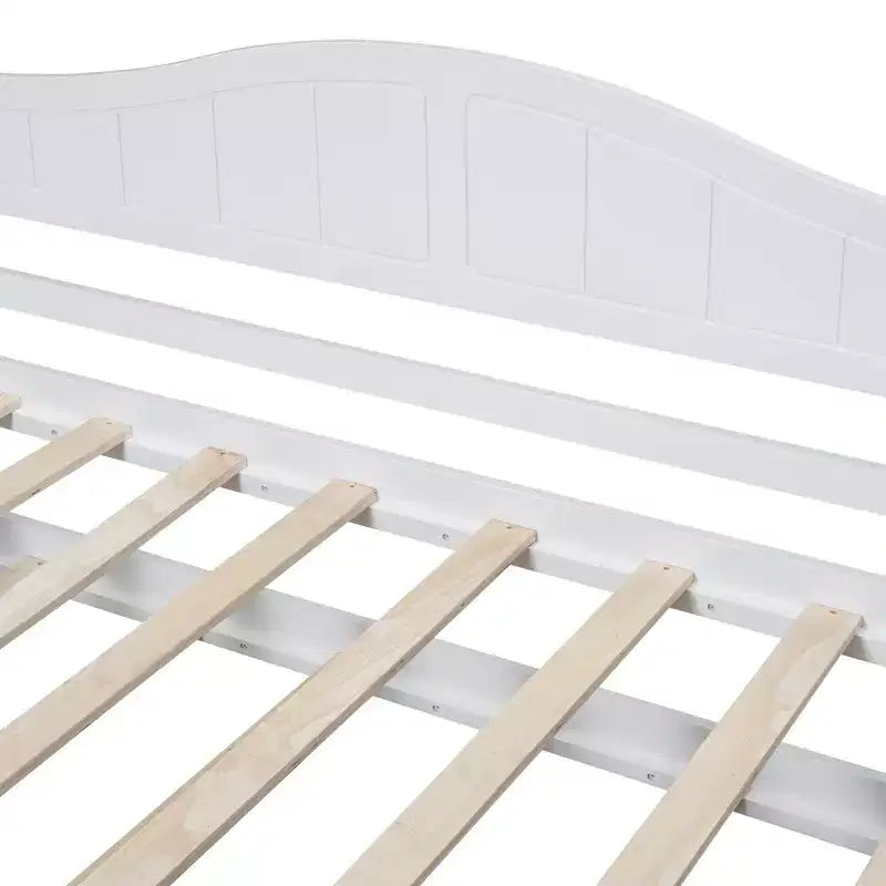 Letto a baldacchino singolo con letto estraibile, Struttura letto a giorno in legno singolo, Divano letto singolo, Struttura letto a piattaforma a 4 colonne, Bianco