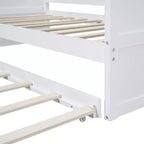 Letto a baldacchino singolo con letto estraibile, Struttura letto a giorno in legno singolo, Divano letto singolo, Struttura letto a piattaforma a 4 colonne, Bianco