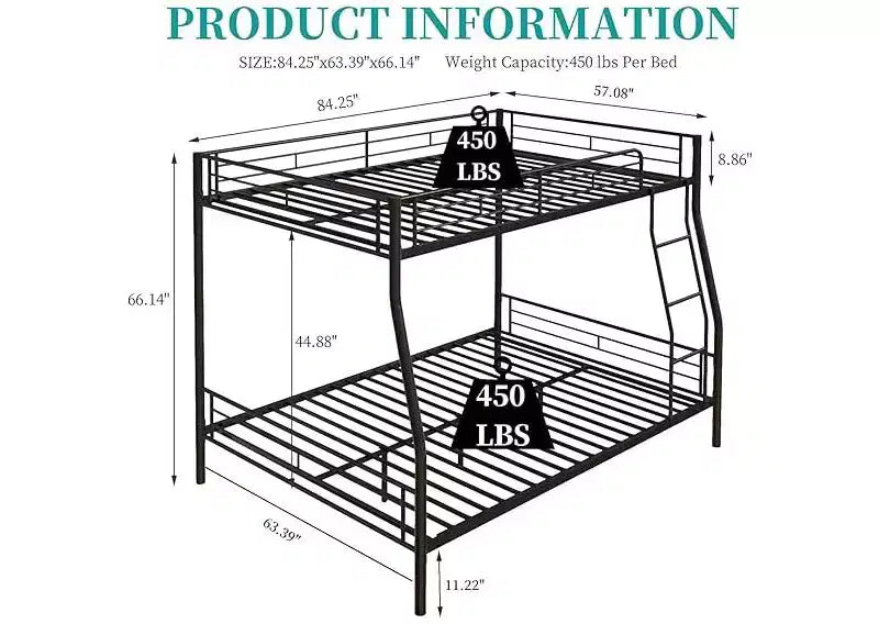 Bellemave Letto a castello in metallo resistente, matrimoniale sopra queen size, per adulti, telaio senza rumore, non necessita di rete, nero