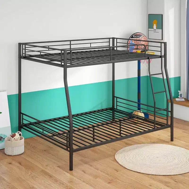 Bellemave Letto a castello in metallo resistente, matrimoniale sopra queen size, per adulti, telaio senza rumore, non necessita di rete, nero