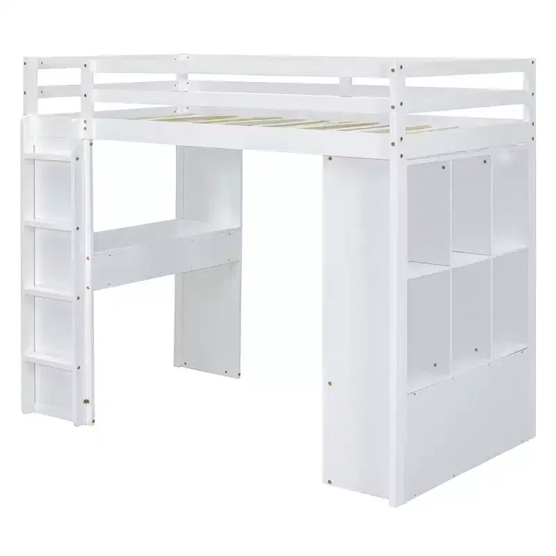 Bellemave Letto a soppalco a una piazza e mezza con ampie mensole, scrivania e luce LED, bianco