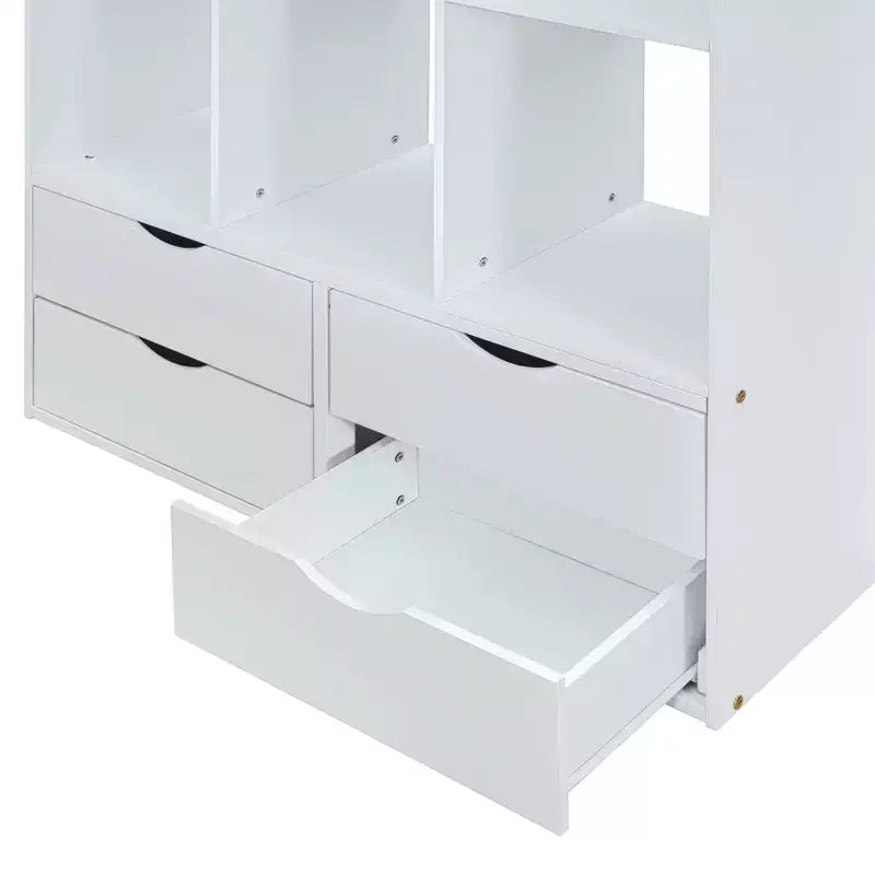 Bellemave Letto a soppalco a una piazza e mezza con ampie mensole, scrivania e luce LED, bianco