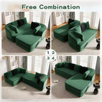 106 Divano Senza Struttura in Tessuto Teddy 32D, design a colori a contrasto, Divano Morbido e Comodo con Chaise Longue a L, per Soggiorno, Bianco