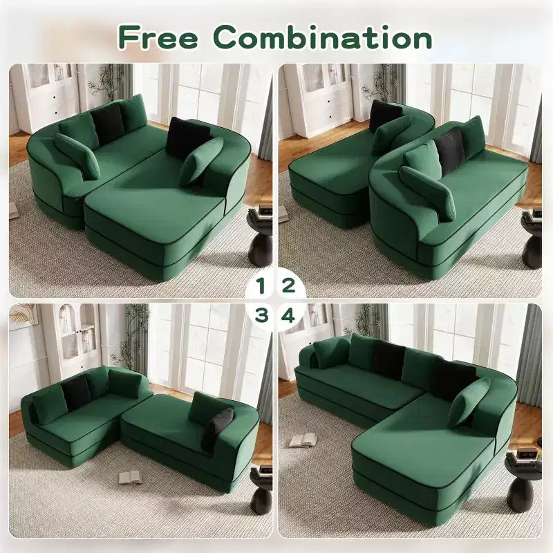 106 Divano Senza Struttura in Tessuto Teddy 32D, design a colori a contrasto, Divano Morbido e Comodo con Chaise Longue a L, per Soggiorno, Bianco