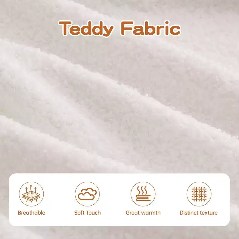 106 Divano Senza Struttura in Tessuto Teddy 32D, design a colori a contrasto, Divano Morbido e Comodo con Chaise Longue a L, per Soggiorno, Bianco