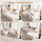 106 Divano Senza Struttura in Tessuto Teddy 32D, design a colori a contrasto, Divano Morbido e Comodo con Chaise Longue a L, per Soggiorno, Bianco