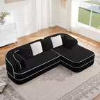 106 Divano Senza Struttura in Tessuto Teddy 32D, design a colori a contrasto, Divano Morbido e Comodo con Chaise Longue a L, per Soggiorno, Bianco