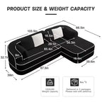 106 Divano Senza Struttura in Tessuto Teddy 32D, design a colori a contrasto, Divano Morbido e Comodo con Chaise Longue a L, per Soggiorno, Bianco