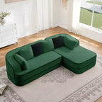 106 Divano Senza Struttura in Tessuto Teddy 32D, design a colori a contrasto, Divano Morbido e Comodo con Chaise Longue a L, per Soggiorno, Bianco