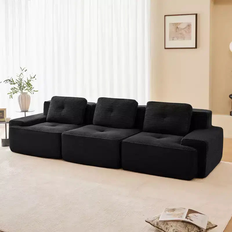 117 Moderno Divano Sezionale Modulare per Soggiorno, Tessuto in Velluto a Coste, Divano a 3 Posti Oversize con Seduta Profonda, Nessun Montaggio, Cammello