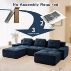Divano modulare a U moderno 117 in tessuto a coste per soggiorno, divano a 3 posti con seduta profonda e 2 pouf, color cammello