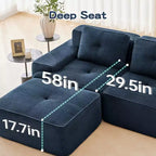 Divano modulare a U moderno 117 in tessuto a coste per soggiorno, divano a 3 posti con seduta profonda e 2 pouf, color cammello