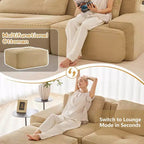 Divano modulare a U moderno 117 in tessuto a coste per soggiorno, divano a 3 posti con seduta profonda e 2 pouf, color cammello