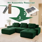 Divano modulare a U moderno 117 in tessuto a coste per soggiorno, divano a 3 posti con seduta profonda e 2 pouf, color cammello