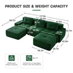 Divano modulare a U moderno 117 in tessuto a coste per soggiorno, divano a 3 posti con seduta profonda e 2 pouf, color cammello