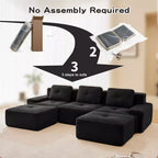 Divano modulare a U moderno 117 in tessuto a coste per soggiorno, divano a 3 posti con seduta profonda e 2 pouf, color cammello